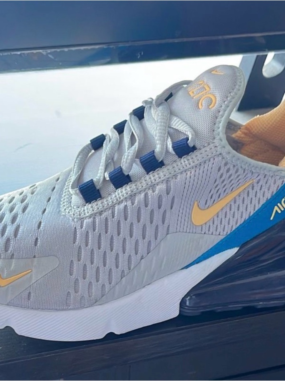 Nike Women or Youth Max 270 Grey with Gold and Blue Accents